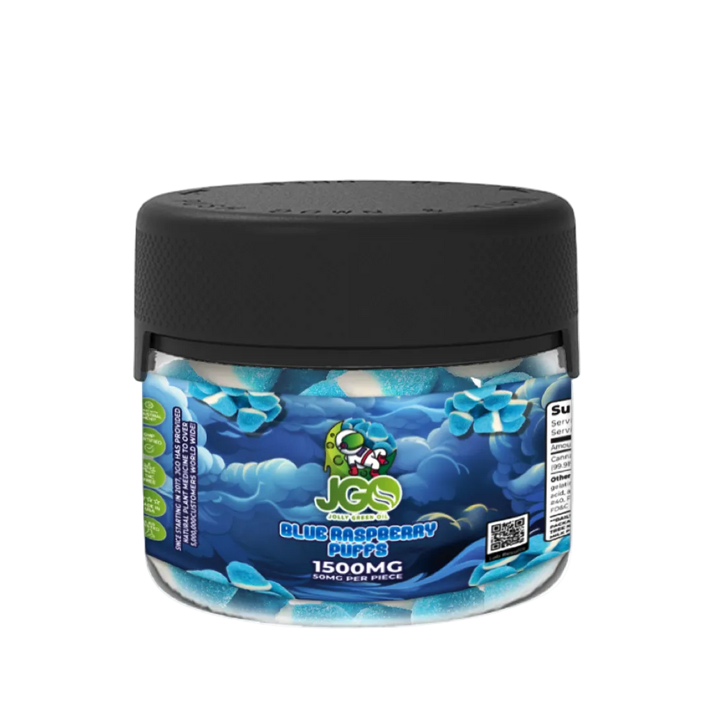 JGO Blue Raspberry Puffs Hemp Gummies – 1500mg (50mg Each) 30ct