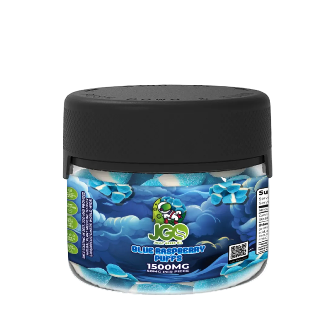 JGO Blue Raspberry Puffs Hemp Gummies – 1500mg (50mg Each) 30ct