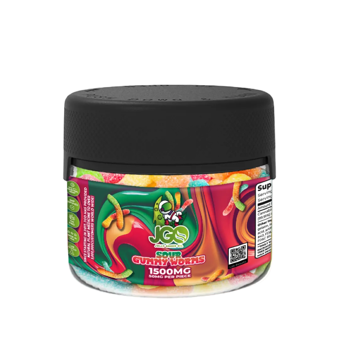 JGO Sour Gummy Worms Hemp Gummies – 1500mg (50mg Each) 30ct