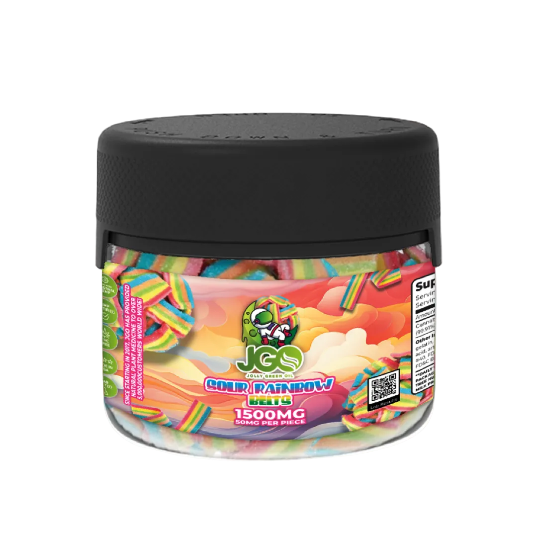 JGO Sour Rainbow Belts Hemp Gummies – 1500mg (50mg Each) 30ct